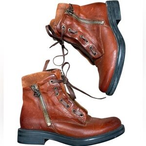MJUS Sz. 38 (7.5) worn twice!! Brown Leather Ankle Boots zip suede top cognac